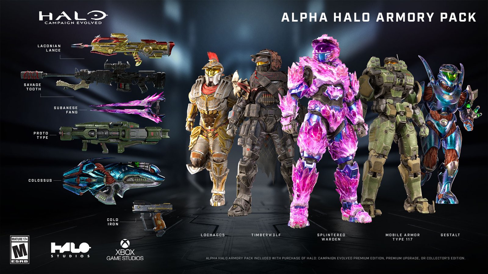 Halo Campaign Evolved Collector's Edition - official artwork of the Alpha Halo Armory Pack armor and weapon skins - fivestaredition.com