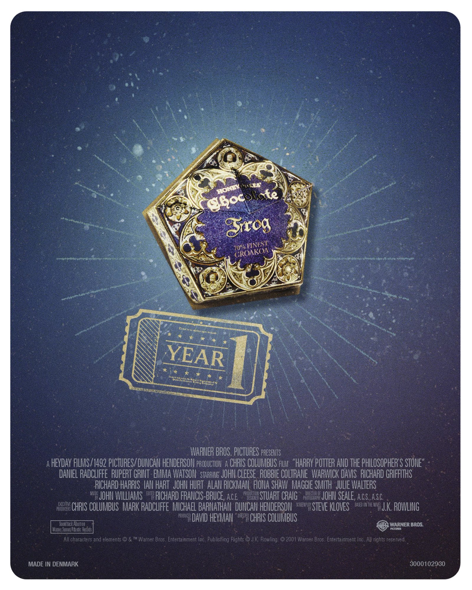 Harry Potter 8-Film Steelbook Library Case - back cover art of the Philosopher's Stone steelbook with Chocolate Frog card design - fivestaredition.com