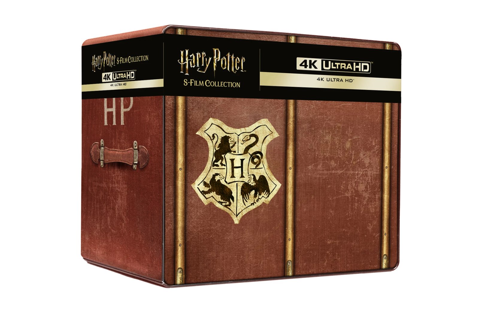Harry Potter 8-Film Steelbook Collection - closed trunk-style case with debossed Hogwarts crest - fivestaredition.com