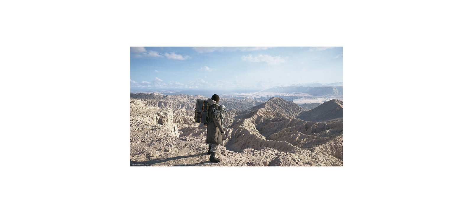 Death Stranding 2: On the Beach Collector's Edition - in-game screenshot of Sam Porter Bridges surveying the terrain - fivestaredition.com