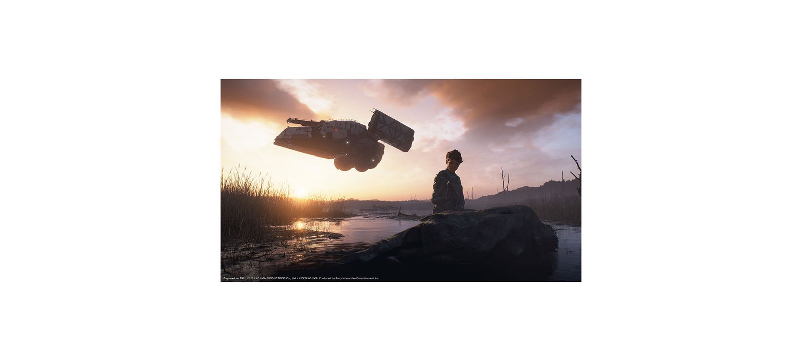 Death Stranding 2: On the Beach Collector's Edition - cargo drone flying over the coastline at sunset - fivestaredition.com