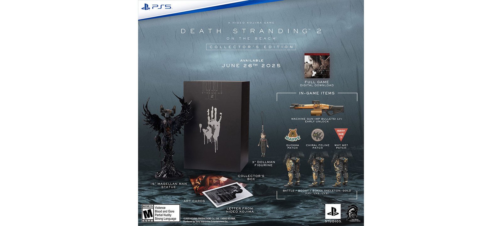 Death Stranding 2: On the Beach Collector's Edition - official contents breakdown including in-game bonus items - fivestaredition.com