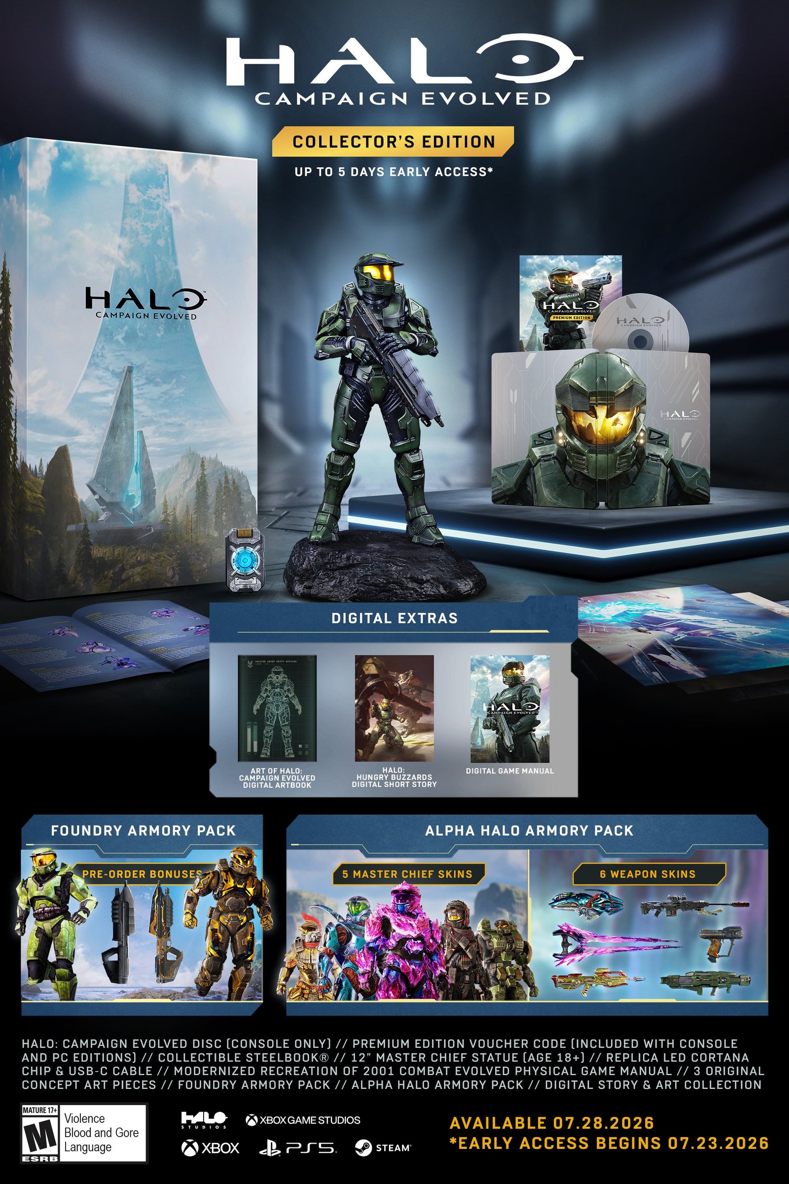Halo Campaign Evolved Collector's Edition - official product photo of the Master Chief statue, SteelBook and game case - fivestaredition.com