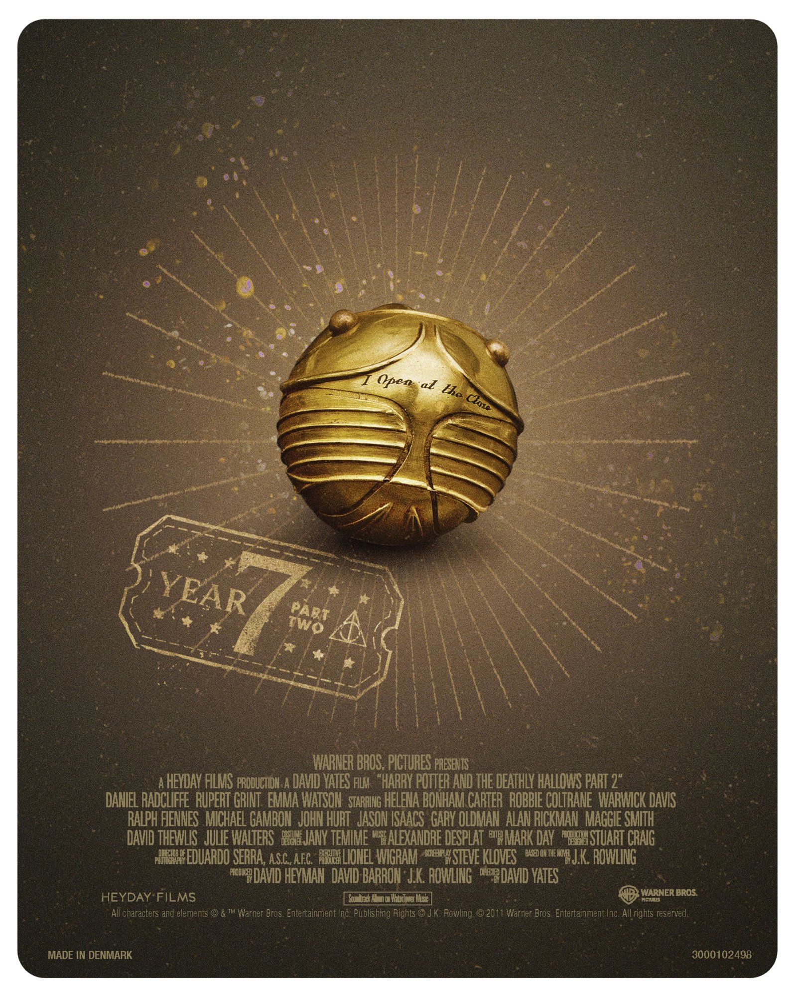Harry Potter 8-Film Steelbook Library Case - Deathly Hallows Part 2 steelbook back art with golden snitch design - fivestaredition.com