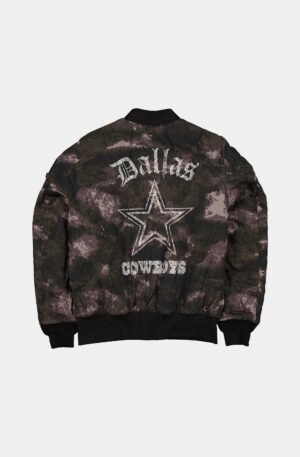 Dallas Cowboys x Alpha Industries x New Era MA-1 Bomber Jacket - Black Camo back panel with Dallas Cowboys star and wordmark - fivestaredition.com