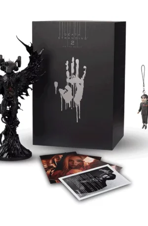 Death Stranding 2: On the Beach Collector's Edition - full box contents with Magellan Man statue, Dollman figurine and art cards - fivestaredition.com