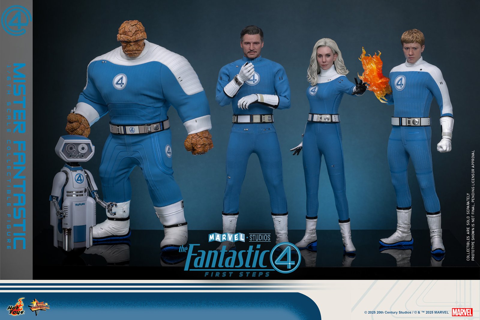 Mister Fantastic Hot Toys figure - full Fantastic Four First Steps lineup with H.E.R.B.I.E. - fivestaredition.com