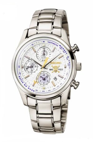 Seiko x One Piece Luffy Gear 5 - front view of the chronograph dial with Gum-Gum devil fruit sub-dial - fivestaredition.com