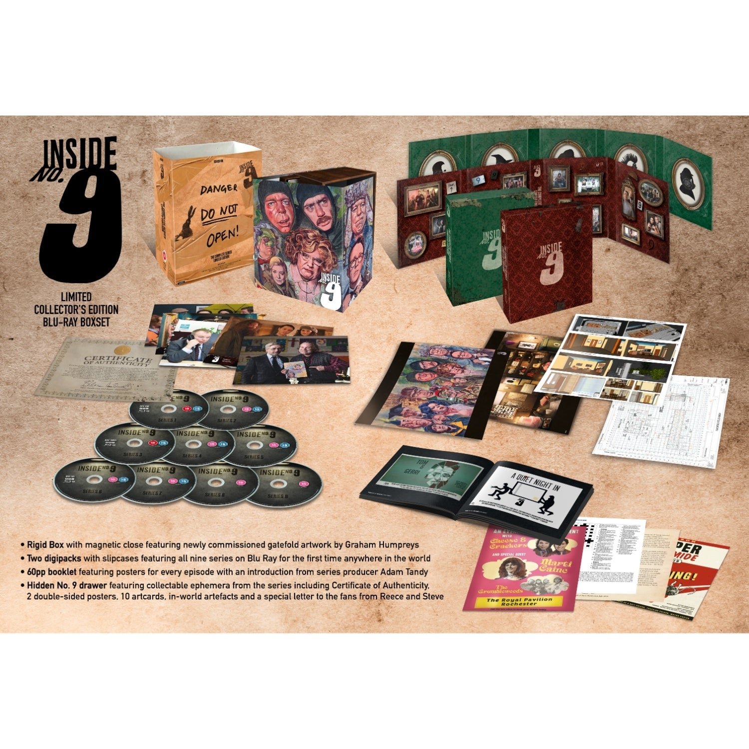 Inside No. 9 Complete Collection Limited Edition Blu-ray Box Set - front box packaging with Graham Humphreys artwork - fivestaredition.com