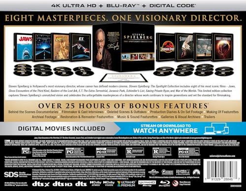 Steven Spielberg The Spotlight Collection - back cover with bonus features and specs - fivestaredition.com