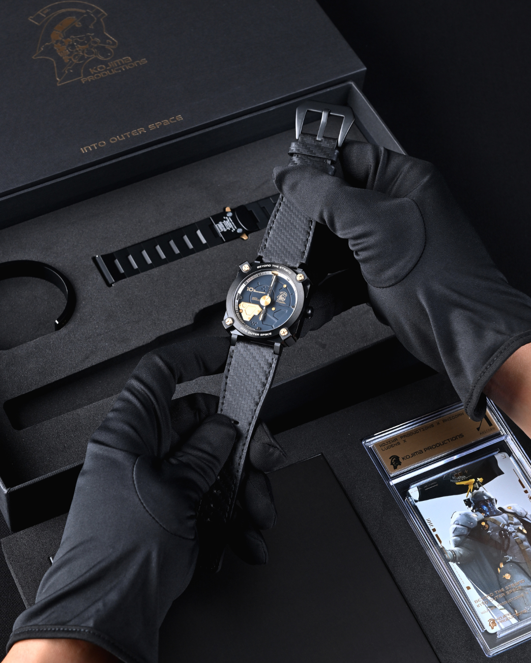 Ludens X watch by Kojima Productions and Anicorn - lifting the watch from its presentation box - fivestaredition.com
