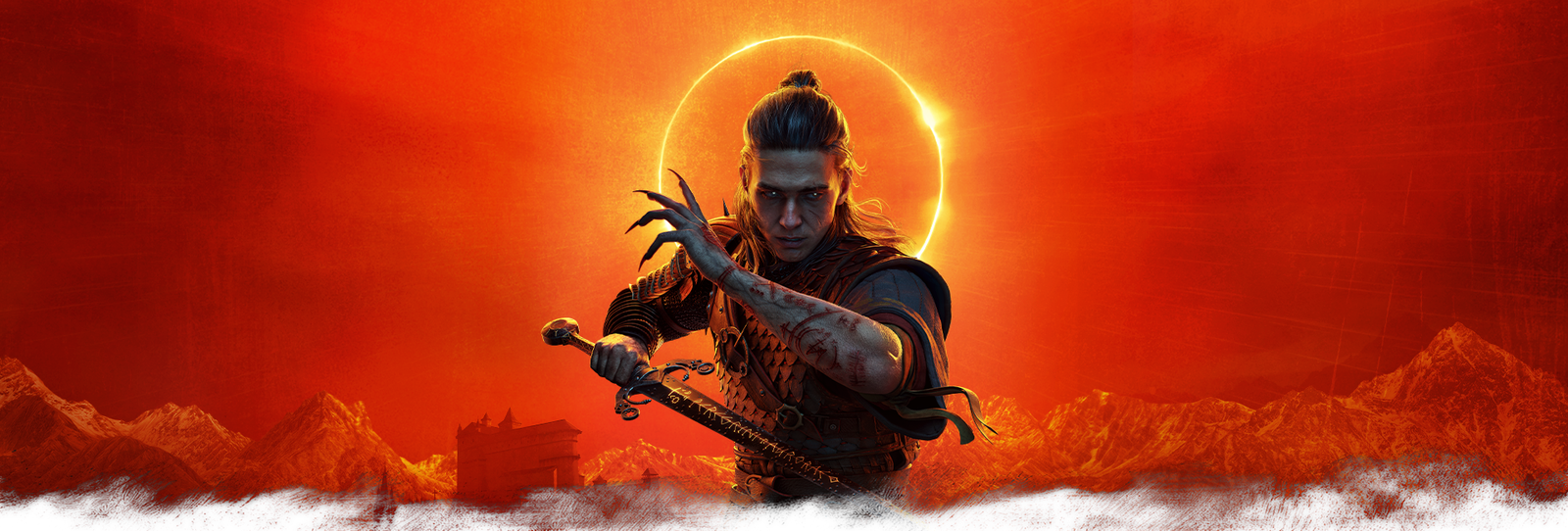 The Blood of Dawnwalker Collector's Edition - official key art of Coen under a solar eclipse - fivestaredition.com