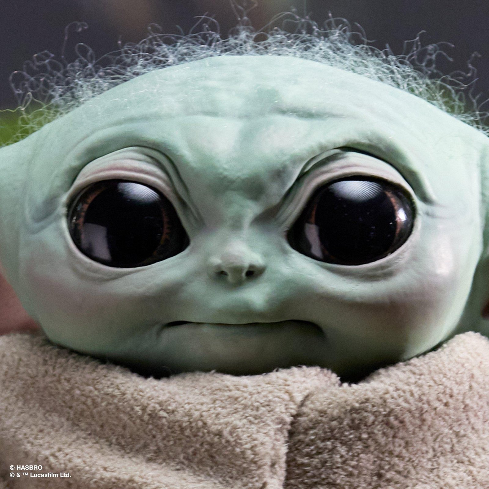 Star Wars Ultimate Grogu Collector's Edition - close-up of the lifelike blinking eyes and rooted hair - fivestaredition.com