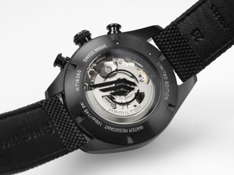 Hamilton Resident Evil Requiem Watch - exhibition caseback showing the limited edition numbering and wing-cut rotor - fivestaredition.com
