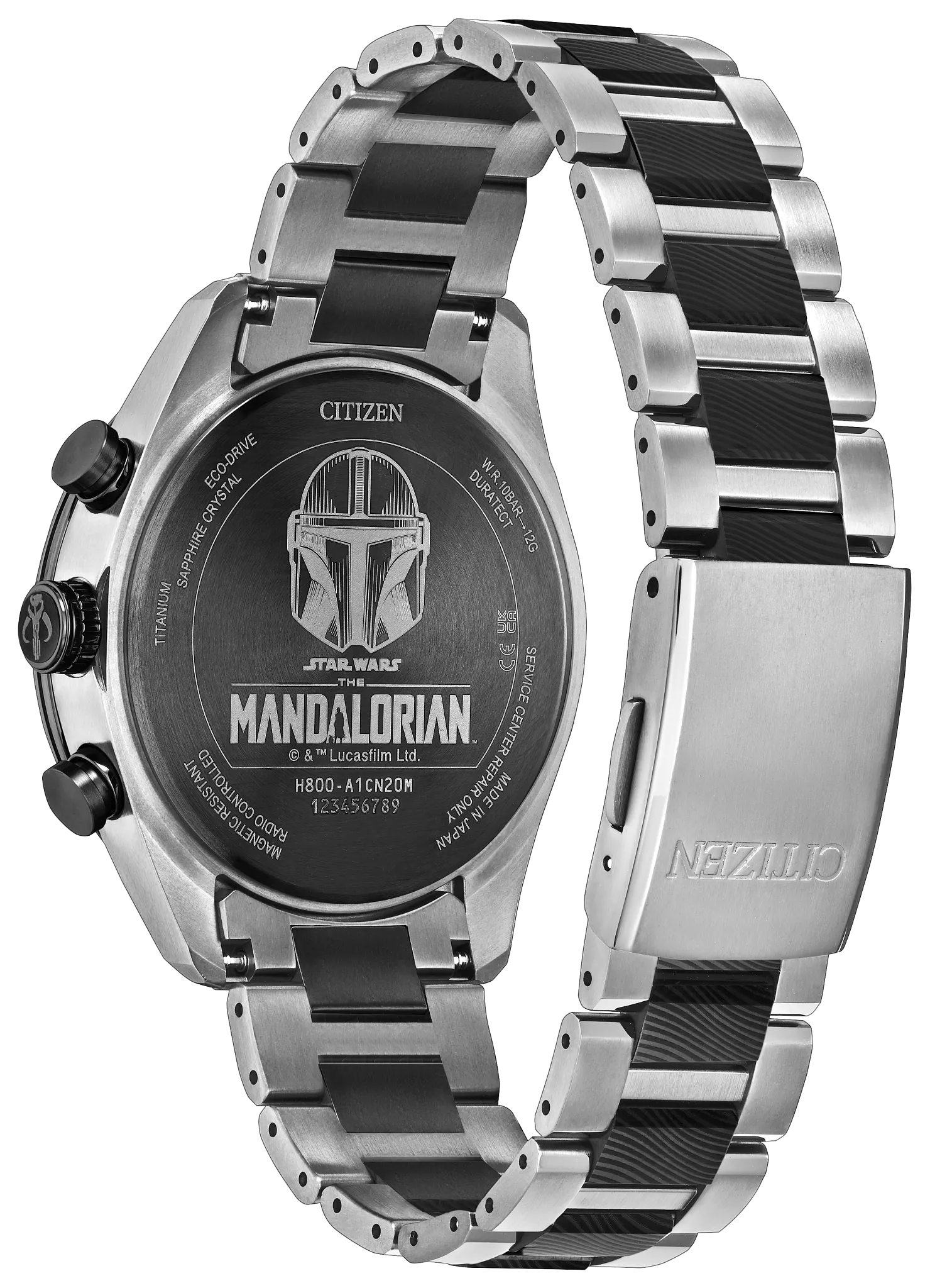 Citizen ATTESA Mandalorian Beskar - caseback engraved with the Mandalorian helmet - fivestaredition.com