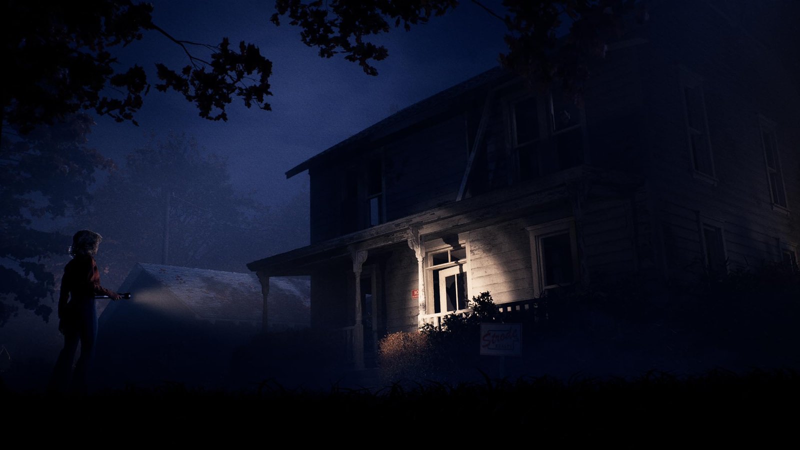 Halloween: The Game - official art of the Myers house in Haddonfield at night - fivestaredition.com
