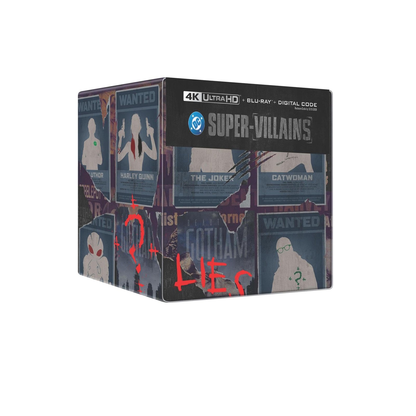 DC Villains Steelbook Library Case - angled view of the library case with Riddler and Gotham artwork - fivestaredition.com