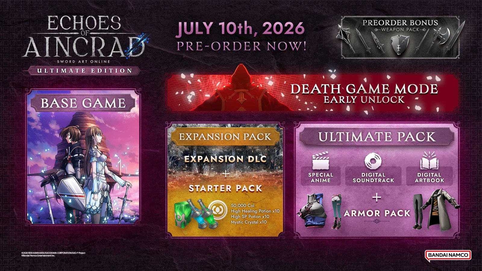 Echoes of Aincrad Aincrad Edition - breakdown of the Ultimate Edition digital content and Starter Pack - fivestaredition.com