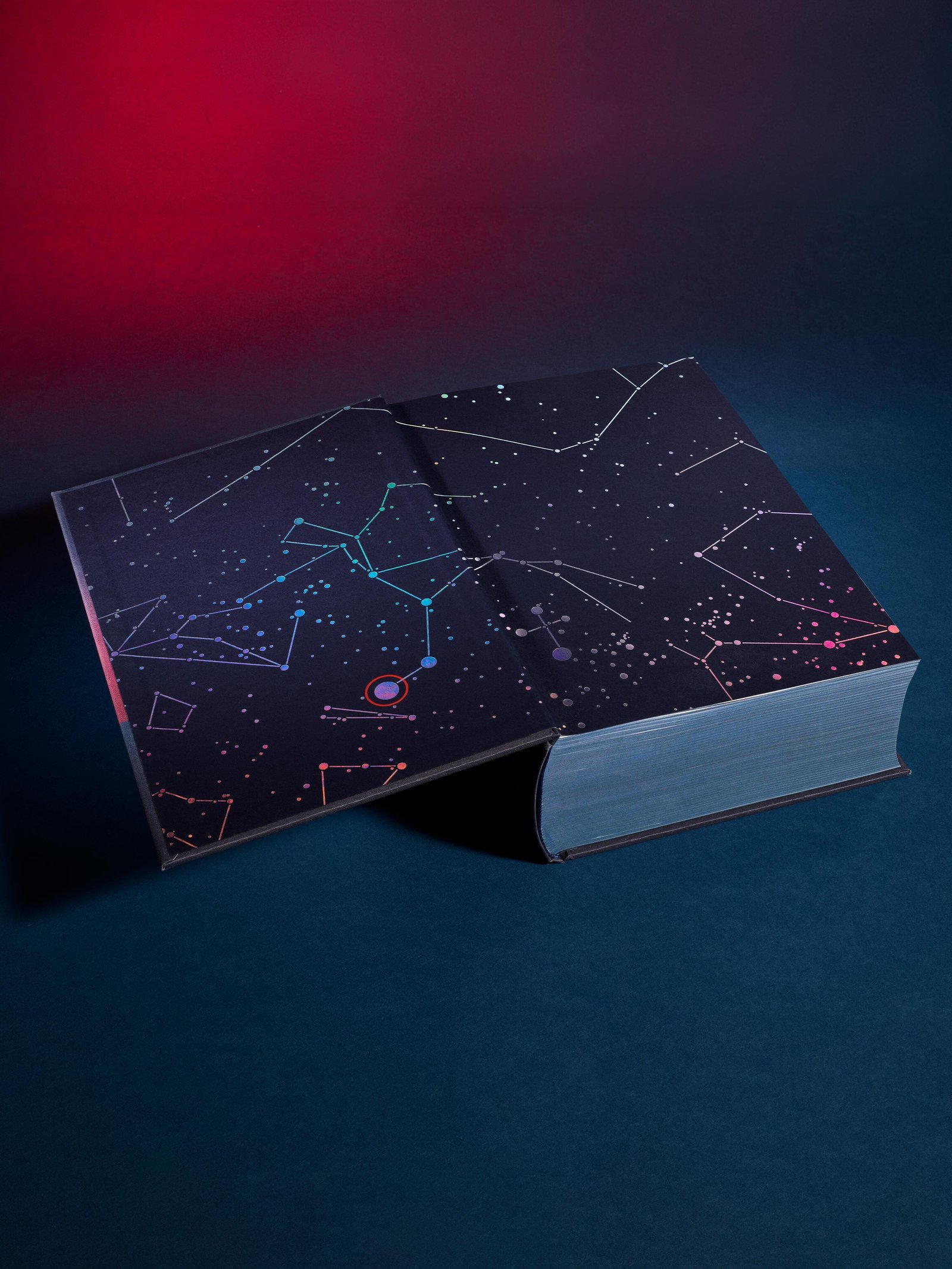 The Three-Body Problem Folio Society Limited Edition - open book showing the dark blue star-chart endpapers - fivestaredition.com